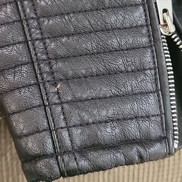 Topshop Faux Leather Bike Moto Jacket Black Size 6 Women's Vegan Silver Hardware - Picture 6 of 7